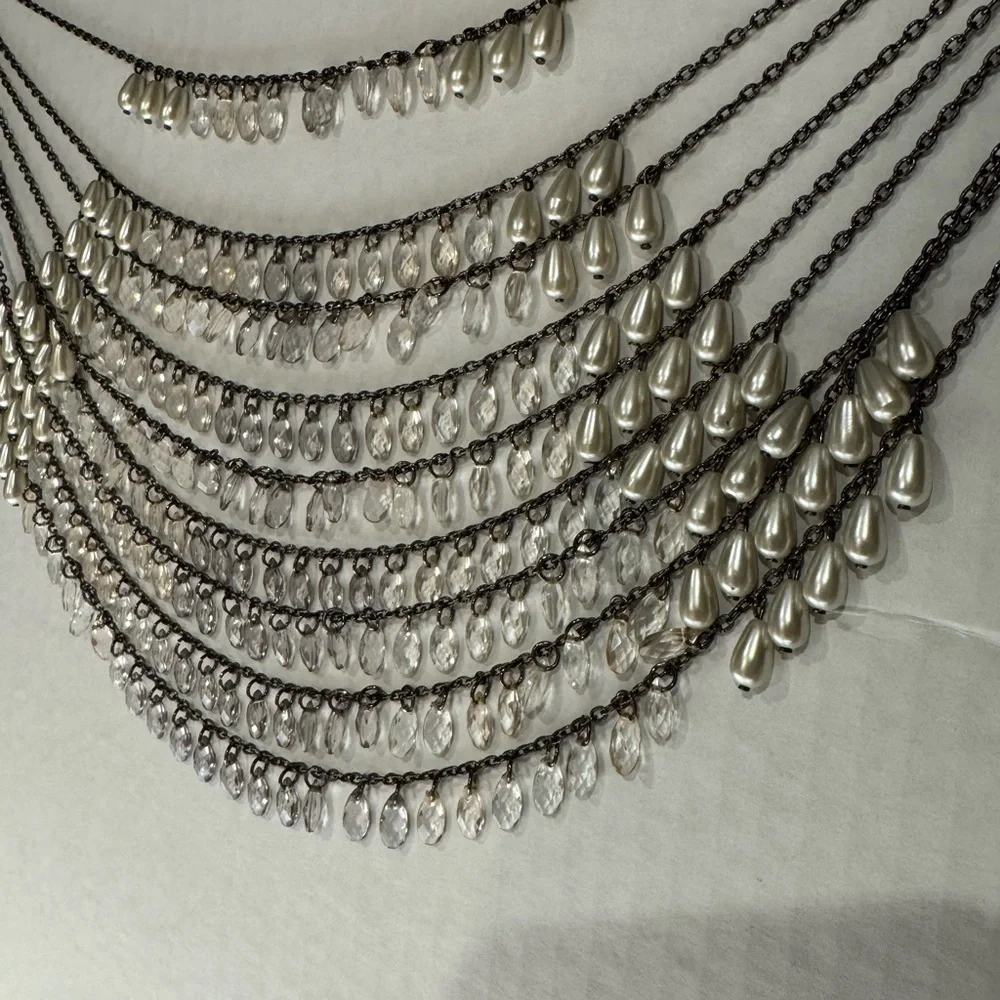 Breathtaking waterfall of silver + white droplet beads. Drapes beautifully. New! - Picture 4 of 6